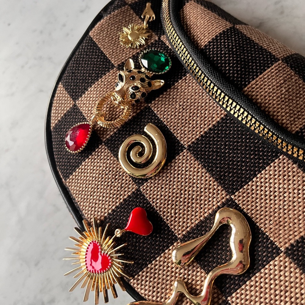 Checkered Crossbody Bag with Charms